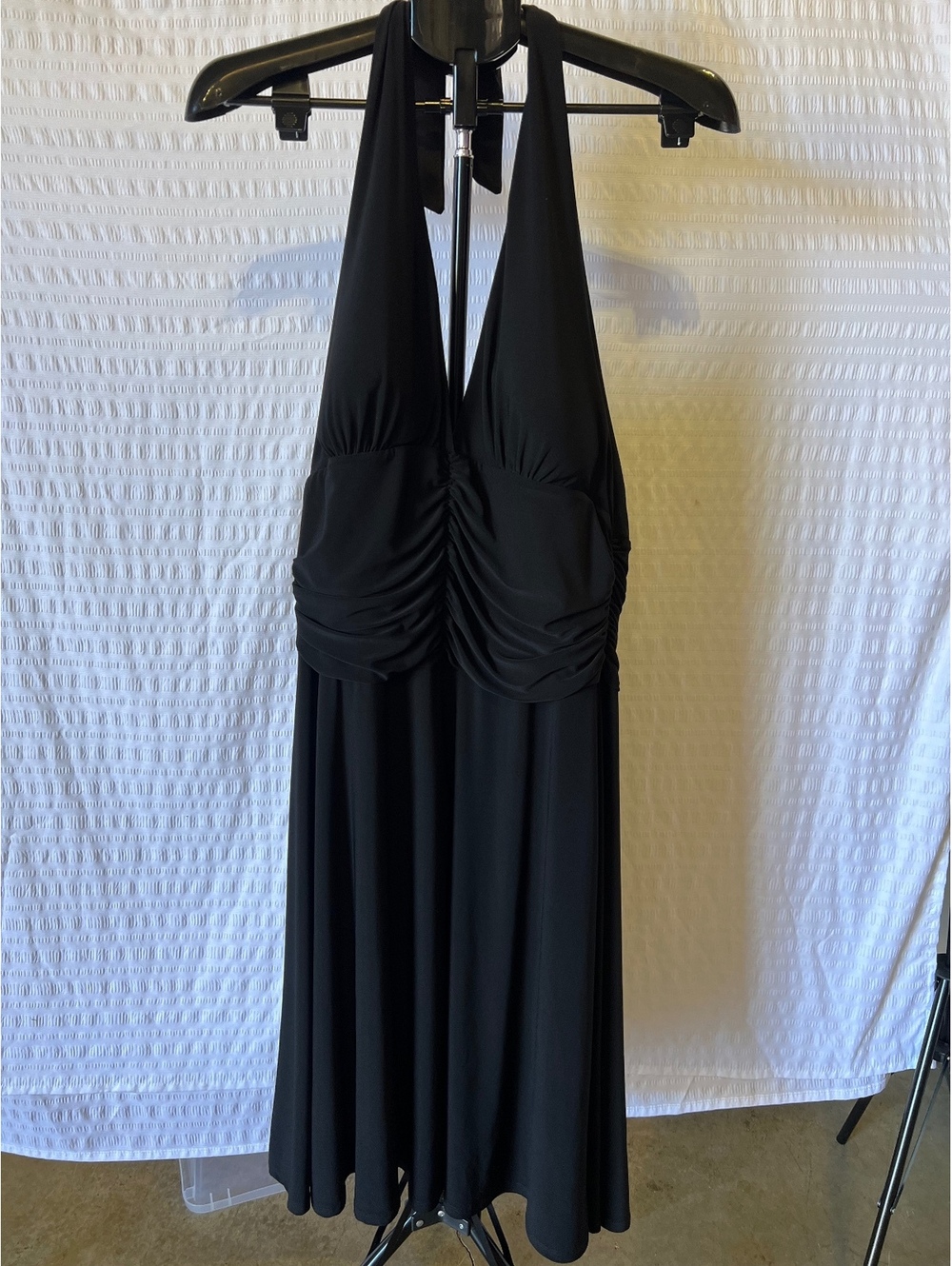 White House Black Market Black Ruched Halter Maxi Dress — L